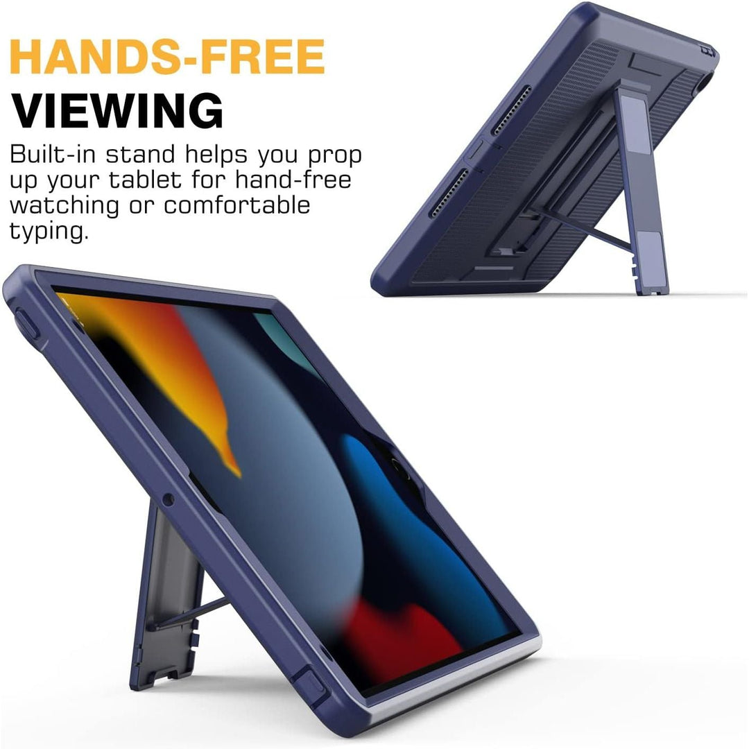 Case for New iPad 9th Generation 10.2 2021 / iPad 8th Gen 10.2 2020 / iPad 7th Gen 10.2 Inch Case, [Heavy Duty] Shockproof Full Body Protective Cover with Built - in Screen Protector, Dark Blue - Just Closeouts Canada Inc.