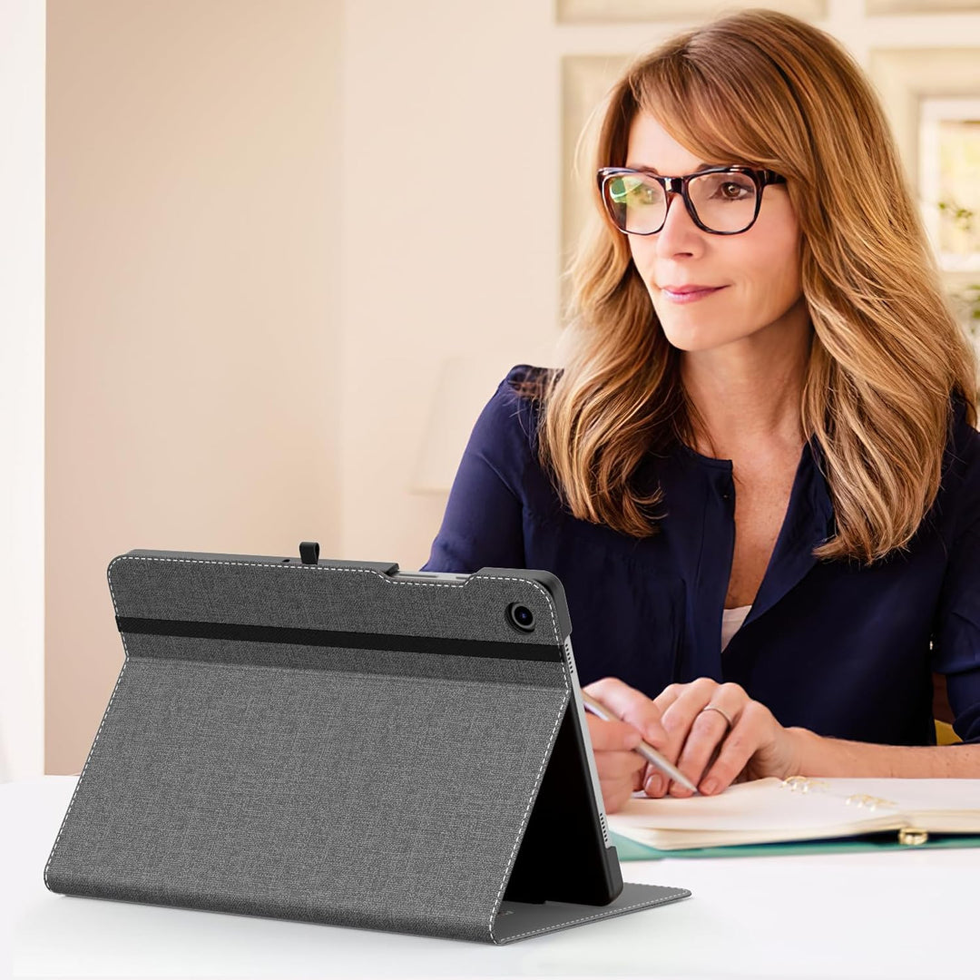 Case for Samsung Galaxy Tab A9 Plus 11" 2023 (SM - X210/SM - X216/SM - X218), PU Leather Multi - Angle Viewing Folding Stand Cover Case with Hand Strap, Front Pocket, Auto Wake/Sleep, Denim Grey & Brown - Just Closeouts Canada Inc.X00408PCCP