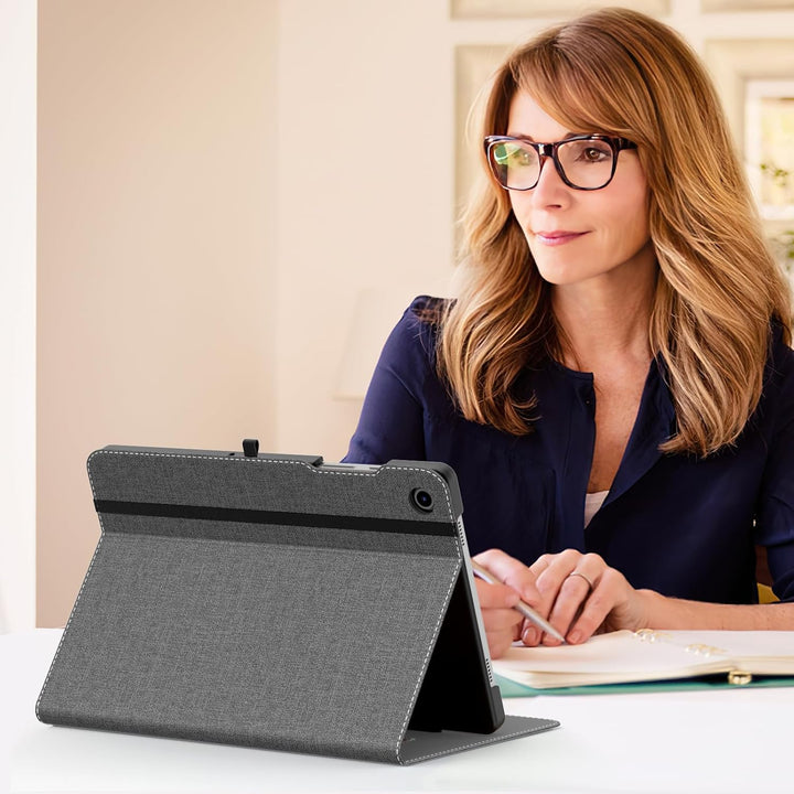 Case for Samsung Galaxy Tab A9 Plus 11" 2023 (SM - X210/SM - X216/SM - X218), PU Leather Multi - Angle Viewing Folding Stand Cover Case with Hand Strap, Front Pocket, Auto Wake/Sleep, Denim Grey & Brown - Just Closeouts Canada Inc.X00408PCCP