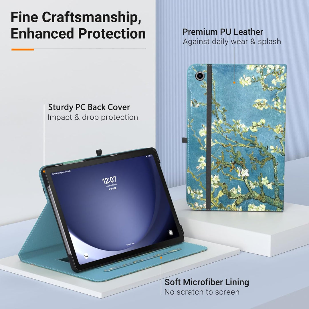 Case for Samsung Galaxy Tab A9 Plus 11" 2023 (SM - X210/SM - X216/SM - X218), PU Leather Multi - Angle Viewing Folding Stand Cover Case with Hand Strap, Front Pocket, Auto Wake/Sleep, Almond Blossom - Just Closeouts Canada Inc.