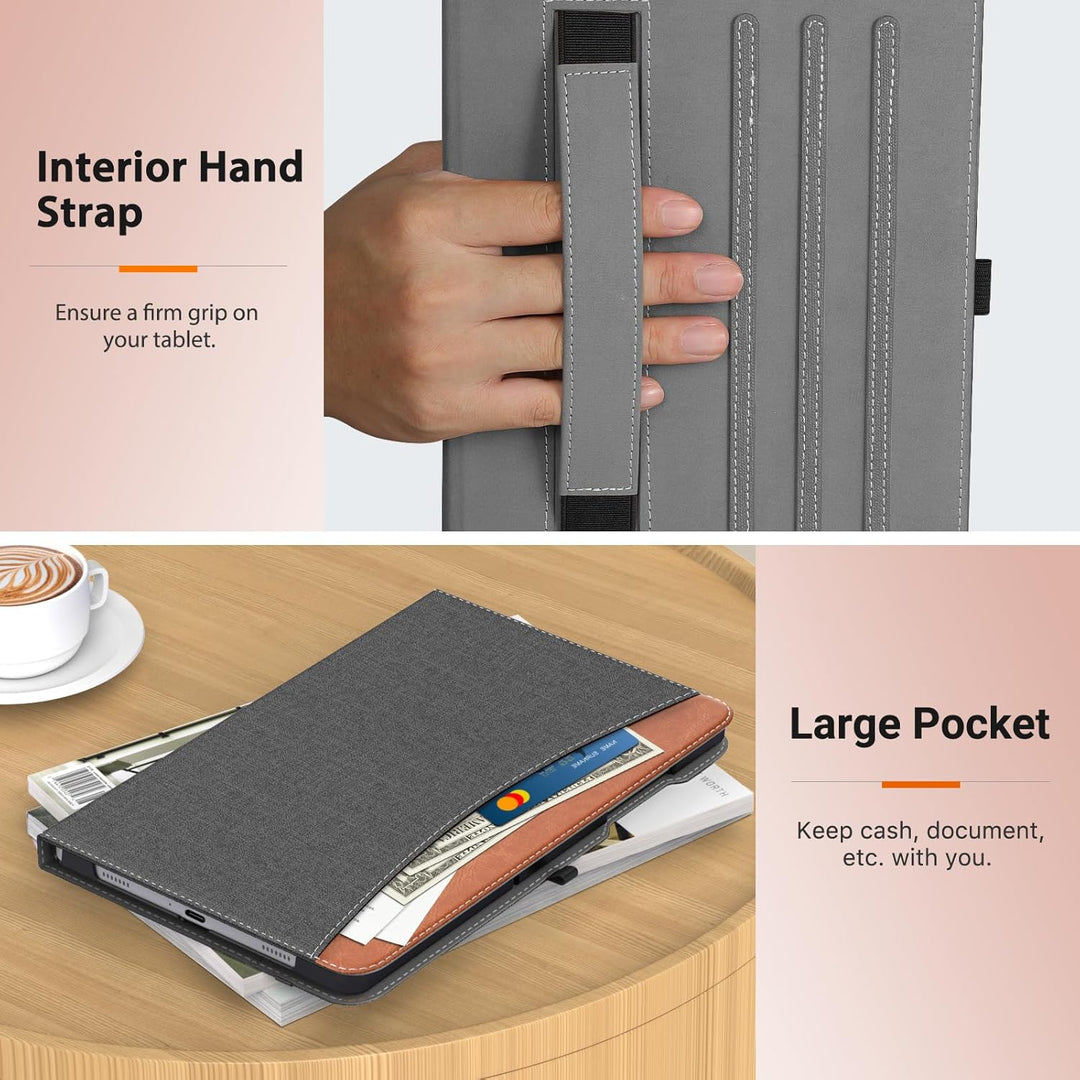 Case for Samsung Galaxy Tab A9 Plus 11" 2023 (SM - X210/SM - X216/SM - X218), PU Leather Multi - Angle Viewing Folding Stand Cover Case with Hand Strap, Front Pocket, Auto Wake/Sleep, Denim Grey & Brown - Just Closeouts Canada Inc.X00408PCCP