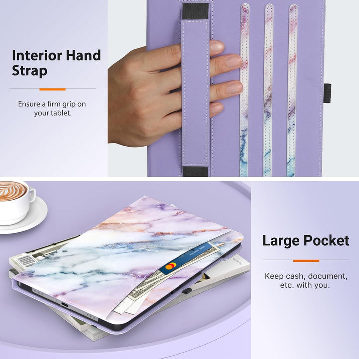 Case for Samsung Galaxy Tab A9 Plus 11" 2023 (SM - X210/SM - X216/SM - X218), PU Leather Multi - Angle Viewing Folding Stand Cover Case with Hand Strap, Front Pocket, Auto Wake/Sleep, Purple Marble - Just Closeouts Canada Inc.X00408PC7F