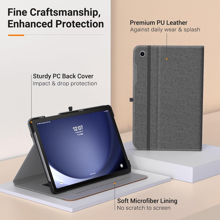 Case for Samsung Galaxy Tab A9 Plus 11" 2023 (SM - X210/SM - X216/SM - X218), PU Leather Multi - Angle Viewing Folding Stand Cover Case with Hand Strap, Front Pocket, Auto Wake/Sleep, Denim Grey & Brown - Just Closeouts Canada Inc.X00408PCCP