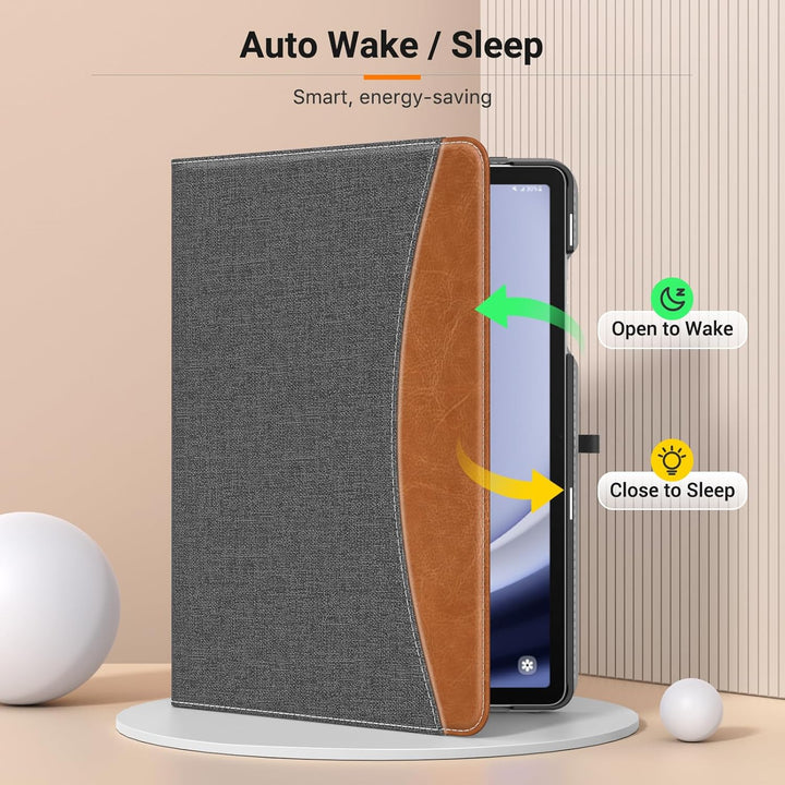 Case for Samsung Galaxy Tab A9 Plus 11" 2023 (SM - X210/SM - X216/SM - X218), PU Leather Multi - Angle Viewing Folding Stand Cover Case with Hand Strap, Front Pocket, Auto Wake/Sleep, Denim Grey & Brown - Just Closeouts Canada Inc.X00408PCCP