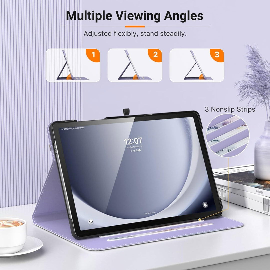 Case for Samsung Galaxy Tab A9 Plus 11" 2023 (SM - X210/SM - X216/SM - X218), PU Leather Multi - Angle Viewing Folding Stand Cover Case with Hand Strap, Front Pocket, Auto Wake/Sleep, Purple Marble - Just Closeouts Canada Inc.X00408PC7F