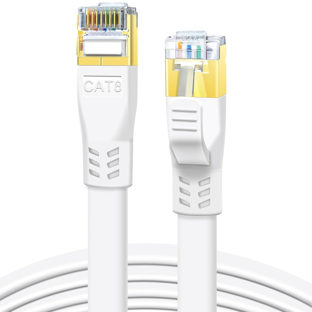 CAT 8 Ethernet Cable 10ft 2 Pack, High Speed 40Gbps 2000MHz Flat CAT8 Patch Cord, Gigabit Internet LAN Cable with Gold Plated RJ45 for Gaming, Modem, Router, X Box, PC (10ft 2 Pack White) - Just Closeouts Canada Inc.