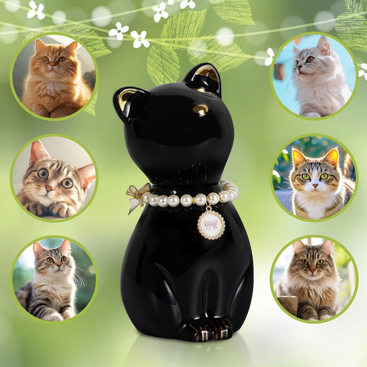 Cat Urns for Ashes, Elegant Ceramics Pets Cremation Keepsake, Black Pet Urns for Cats Memorial Box with Personalized Necklace (20lbs) - Just Closeouts Canada Inc.