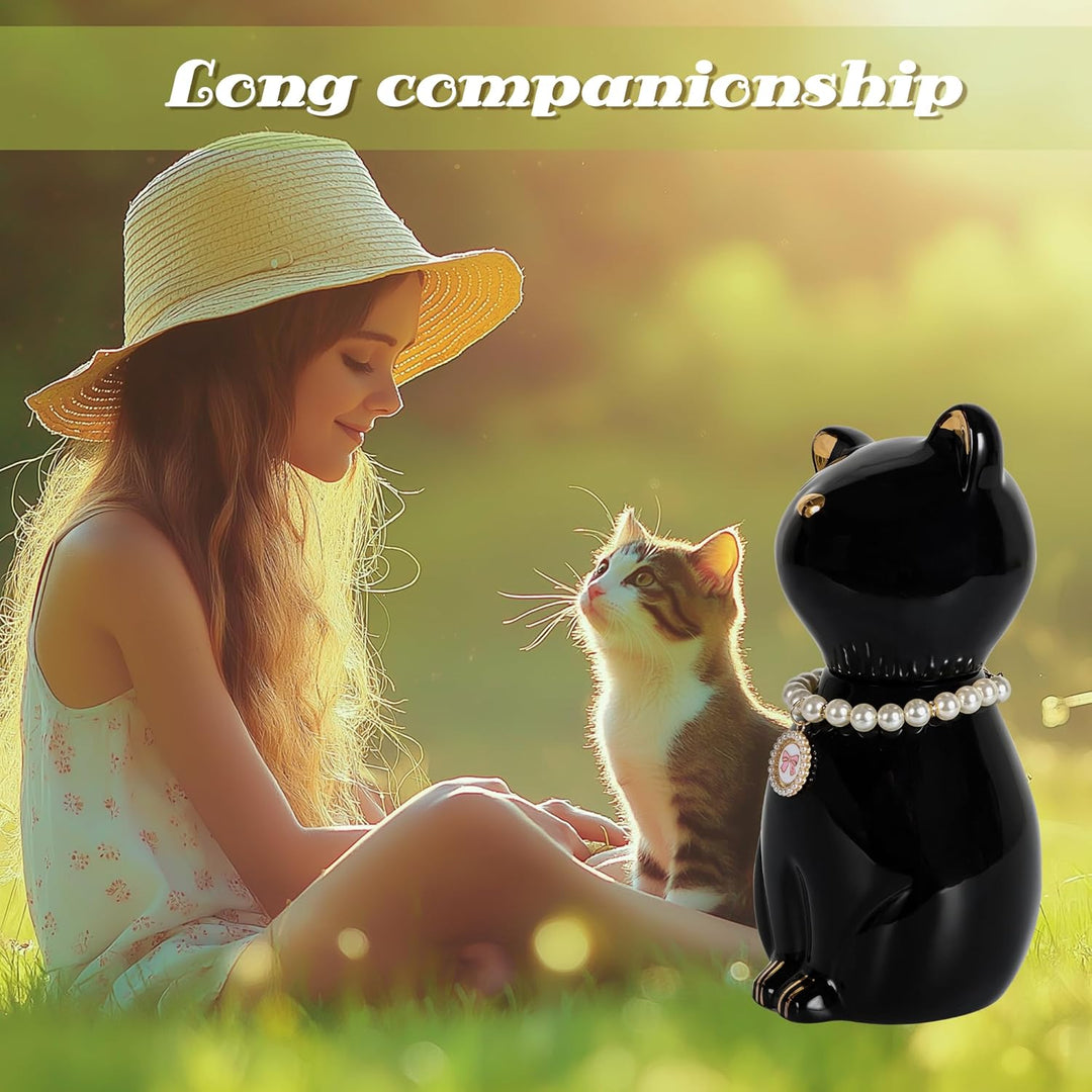 Cat Urns for Ashes, Elegant Ceramics Pets Cremation Keepsake, Black Pet Urns for Cats Memorial Box with Personalized Necklace (20lbs) - Just Closeouts Canada Inc.