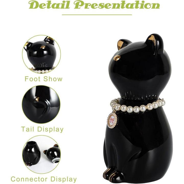 Cat Urns for Ashes, Elegant Ceramics Pets Cremation Keepsake, Black Pet Urns for Cats Memorial Box with Personalized Necklace (20lbs) - Just Closeouts Canada Inc.