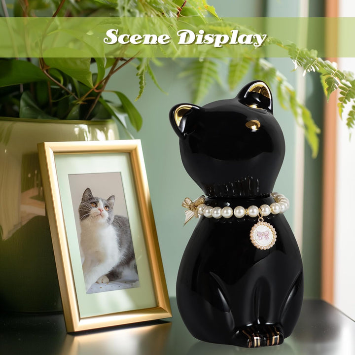 Cat Urns for Ashes, Elegant Ceramics Pets Cremation Keepsake, Black Pet Urns for Cats Memorial Box with Personalized Necklace (20lbs) - Just Closeouts Canada Inc.