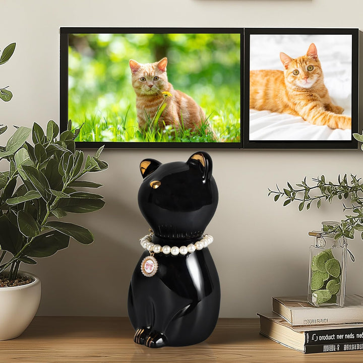 Cat Urns for Ashes, Elegant Ceramics Pets Cremation Keepsake, Black Pet Urns for Cats Memorial Box with Personalized Necklace (20lbs) - Just Closeouts Canada Inc.