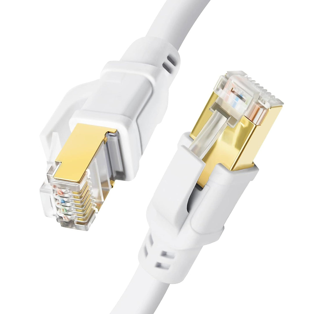 CAT8 Ethernet Cable 10ft, High Speed 40Gbps 2000MHz Gigabit Internet Network LAN SFTP CAT8 Patch Cord with Gold Plated RJ45 for Router, Modem, Gaming, X Box, PCs, Laptops (10ft, White) - Just Closeouts Canada Inc.