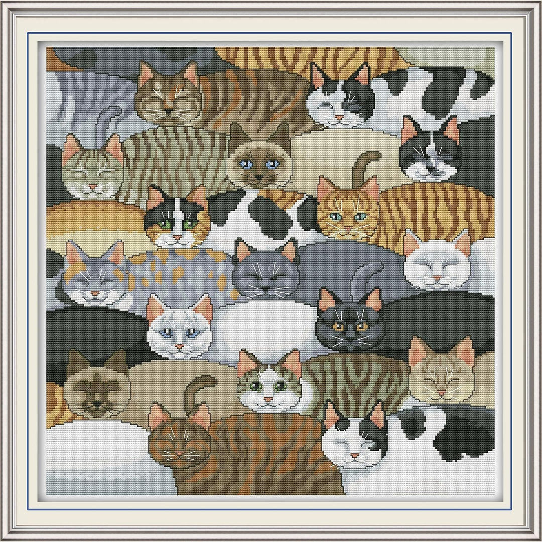 Finished cats stamped cross-stitch design