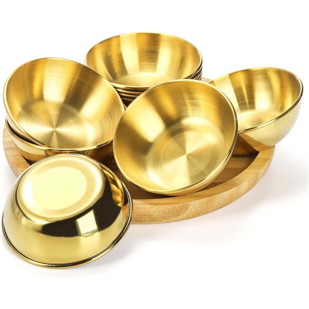 Cedilis 10 Pack 3.5inch Stainless Steel Sauce Dishes, 4.3oz Gold Dipping Bowl, Stackable Sushi Soy Sauce Cup Side Dishes, Small Condiments Ingredient Bowl for Kitchen Prep - Just Closeouts Canada Inc.