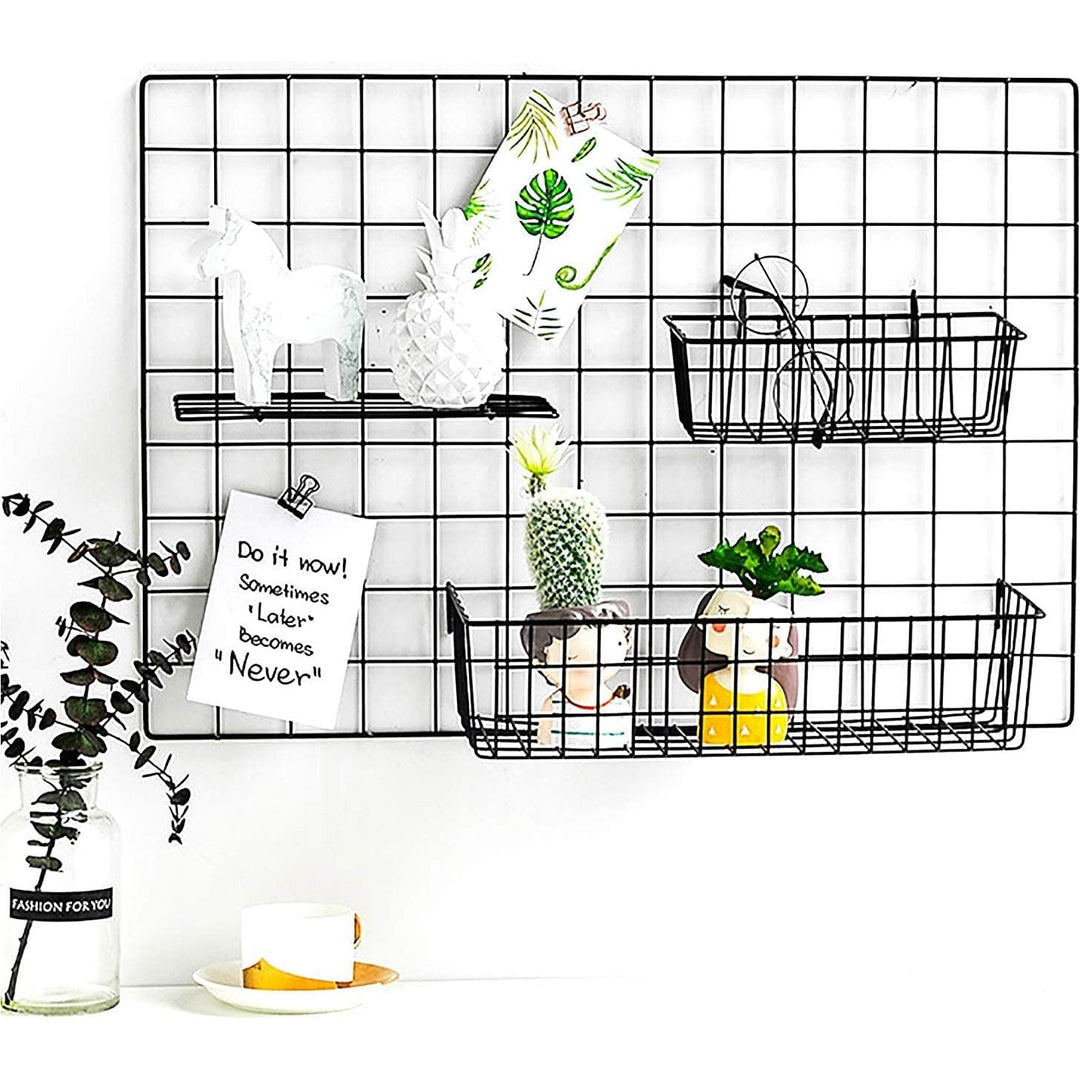Cedilis Set of 4 Wall Grid Basket, Wire Straight Shelf, Metal Wall Grid Panel Basket, Display Hanging Basket Shelf Storage Rack for Room Organizer, 2 Wire Basket and 2 Shelf - Just Closeouts Canada Inc.