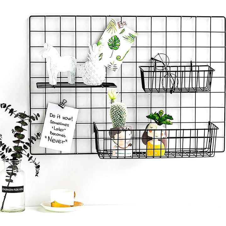 Cedilis Set of 4 Wall Grid Basket, Wire Straight Shelf, Metal Wall Grid Panel Basket, Display Hanging Basket Shelf Storage Rack for Room Organizer, 2 Wire Basket and 2 Shelf - Just Closeouts Canada Inc.