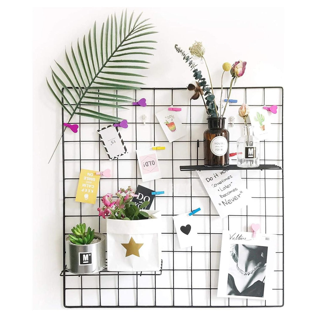 Cedilis Set of 4 Wall Grid Basket, Wire Straight Shelf, Metal Wall Grid Panel Basket, Display Hanging Basket Shelf Storage Rack for Room Organizer, 2 Wire Basket and 2 Shelf - Just Closeouts Canada Inc.