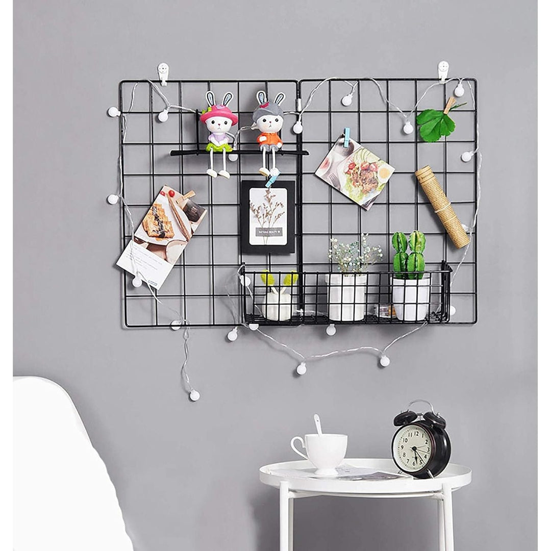 Cedilis Set of 4 Wall Grid Basket, Wire Straight Shelf, Metal Wall Grid Panel Basket, Display Hanging Basket Shelf Storage Rack for Room Organizer, 2 Wire Basket and 2 Shelf - Just Closeouts Canada Inc.