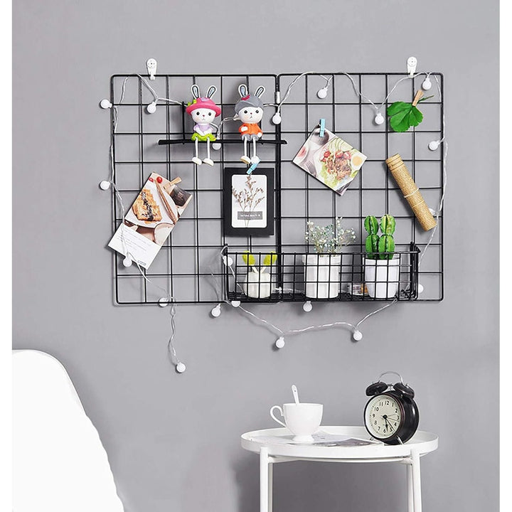 Cedilis Set of 4 Wall Grid Basket, Wire Straight Shelf, Metal Wall Grid Panel Basket, Display Hanging Basket Shelf Storage Rack for Room Organizer, 2 Wire Basket and 2 Shelf - Just Closeouts Canada Inc.