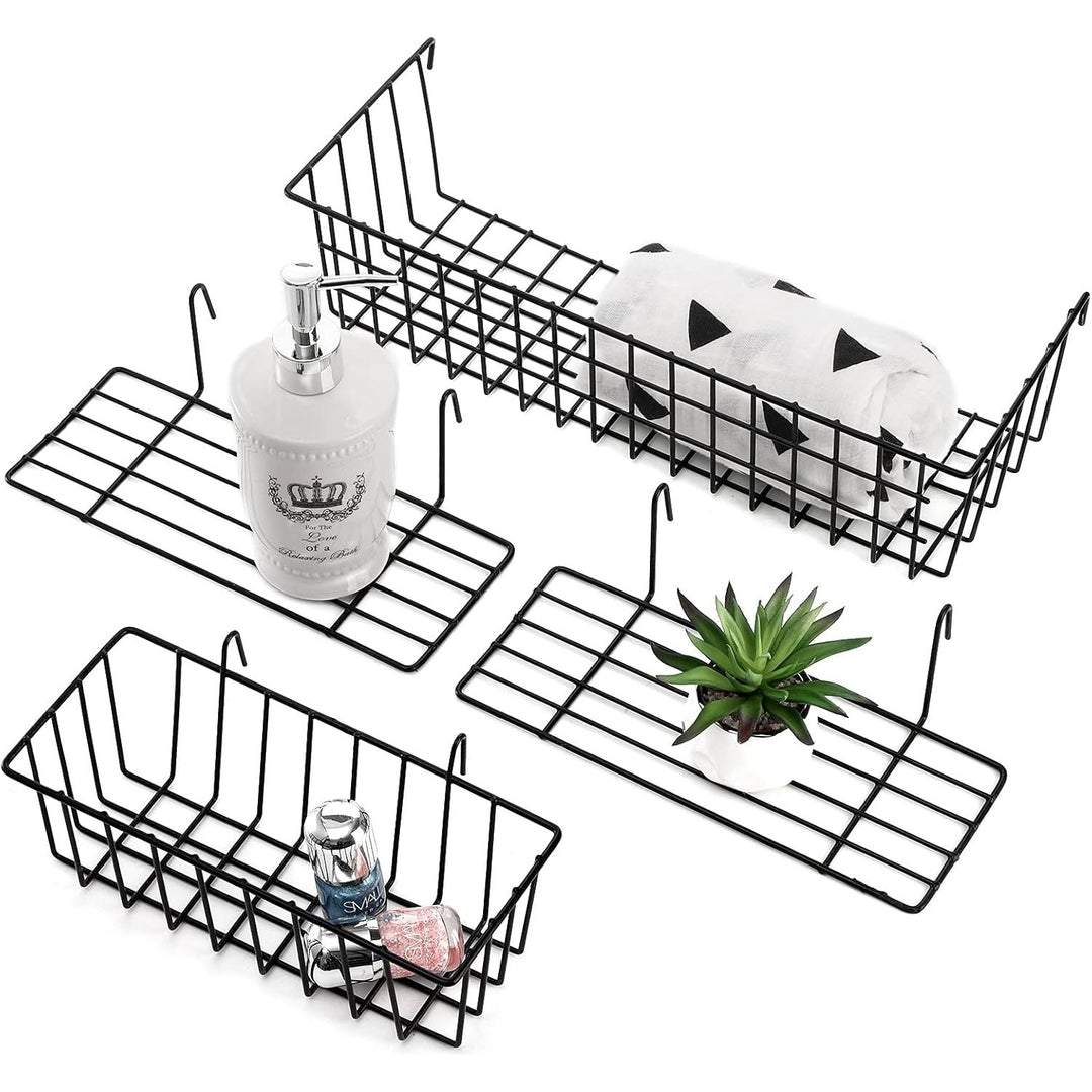 Cedilis Set of 4 Wall Grid Basket, Wire Straight Shelf, Metal Wall Grid Panel Basket, Display Hanging Basket Shelf Storage Rack for Room Organizer, 2 Wire Basket and 2 Shelf - Just Closeouts Canada Inc.