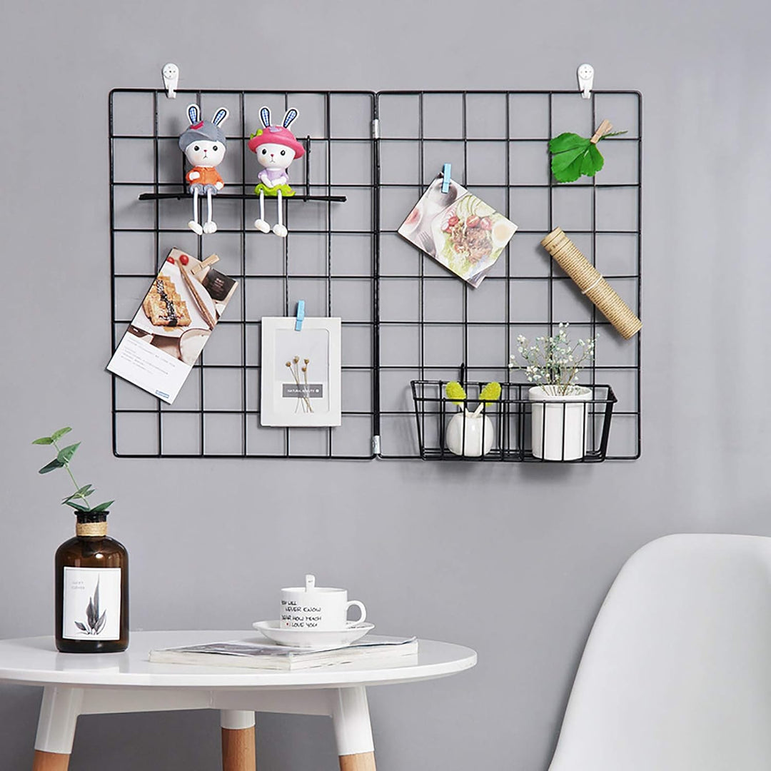 Cedilis Set of 4 Wall Grid Basket, Wire Straight Shelf, Metal Wall Grid Panel Basket, Display Hanging Basket Shelf Storage Rack for Room Organizer, 2 Wire Basket and 2 Shelf - Just Closeouts Canada Inc.