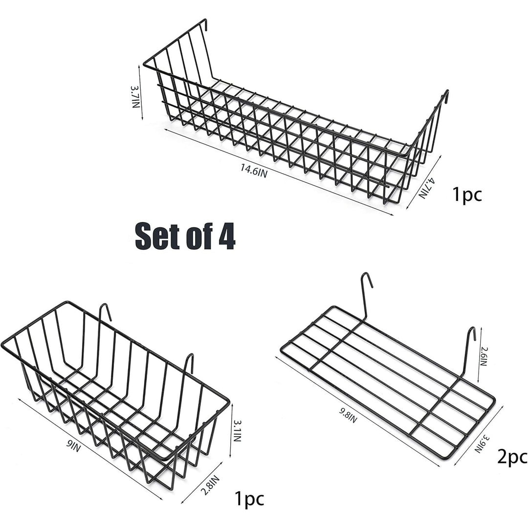 Cedilis Set of 4 Wall Grid Basket, Wire Straight Shelf, Metal Wall Grid Panel Basket, Display Hanging Basket Shelf Storage Rack for Room Organizer, 2 Wire Basket and 2 Shelf - Just Closeouts Canada Inc.