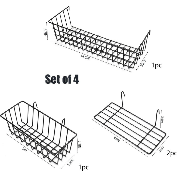 Cedilis Set of 4 Wall Grid Basket, Wire Straight Shelf, Metal Wall Grid Panel Basket, Display Hanging Basket Shelf Storage Rack for Room Organizer, 2 Wire Basket and 2 Shelf - Just Closeouts Canada Inc.
