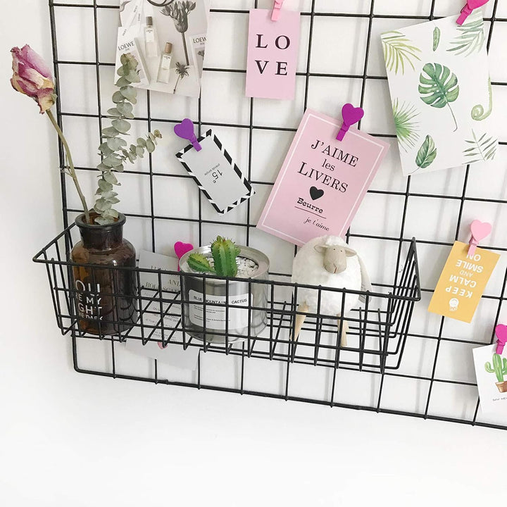 Cedilis Set of 4 Wall Grid Basket, Wire Straight Shelf, Metal Wall Grid Panel Basket, Display Hanging Basket Shelf Storage Rack for Room Organizer, 2 Wire Basket and 2 Shelf - Just Closeouts Canada Inc.