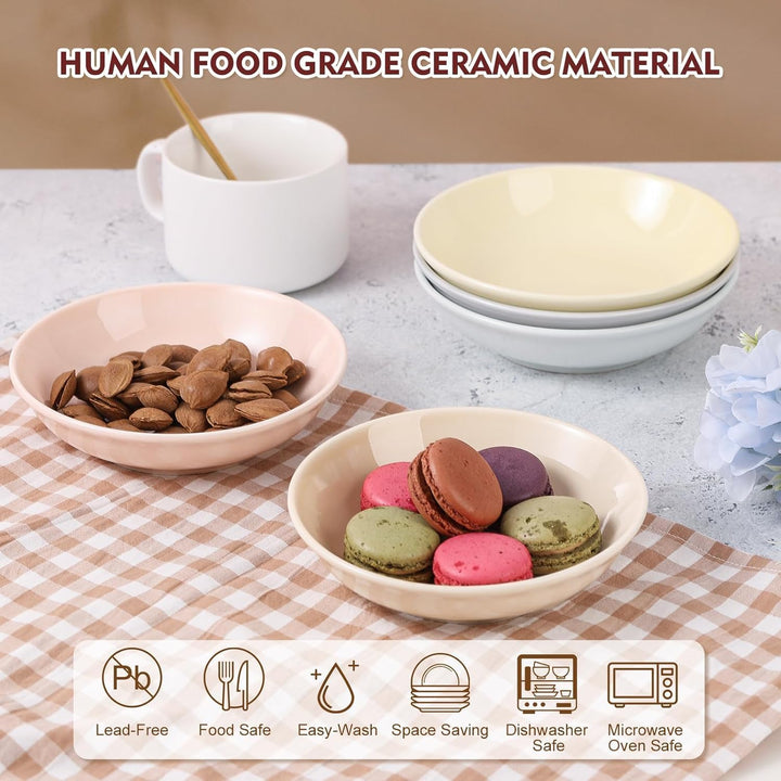 Ceramic Cat Food Bowl Set - Colorful Cat Feeding Bowls with Non Slip Mat - Wide Shallow Cat Bowl Whisker Friendly - Cat Plates - Cute Cat Dish - Microwave Dishwasher Safe - 6 Pack - 8.5 oz - 5.75 inch - Just Closeouts Canada Inc.