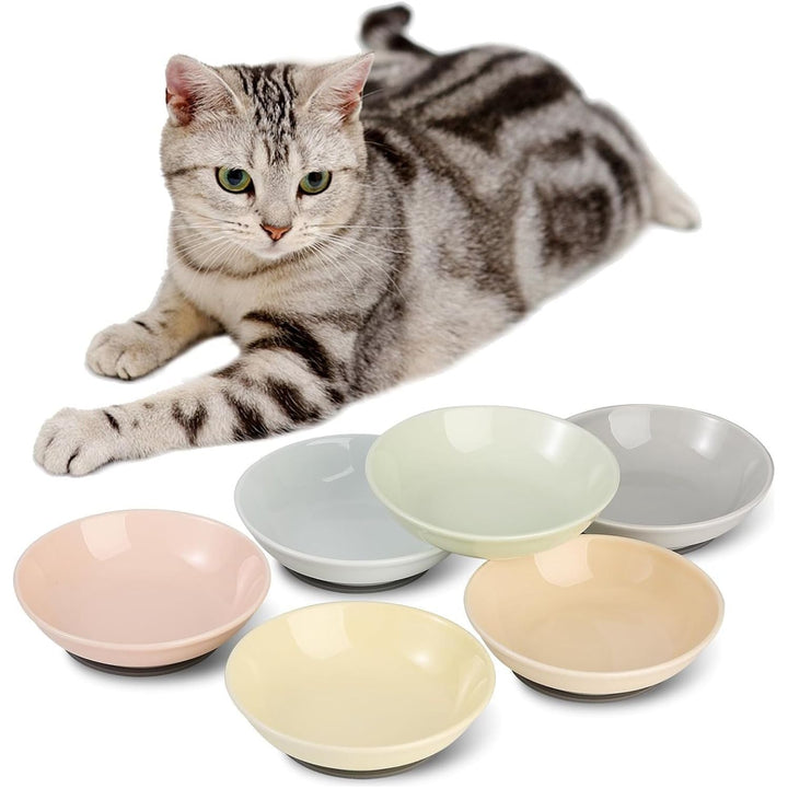 Ceramic Cat Food Bowl Set - Colorful Cat Feeding Bowls with Non Slip Mat - Wide Shallow Cat Bowl Whisker Friendly - Cat Plates - Cute Cat Dish - Microwave Dishwasher Safe - 6 Pack - 8.5 oz - 5.75 inch - Just Closeouts Canada Inc.