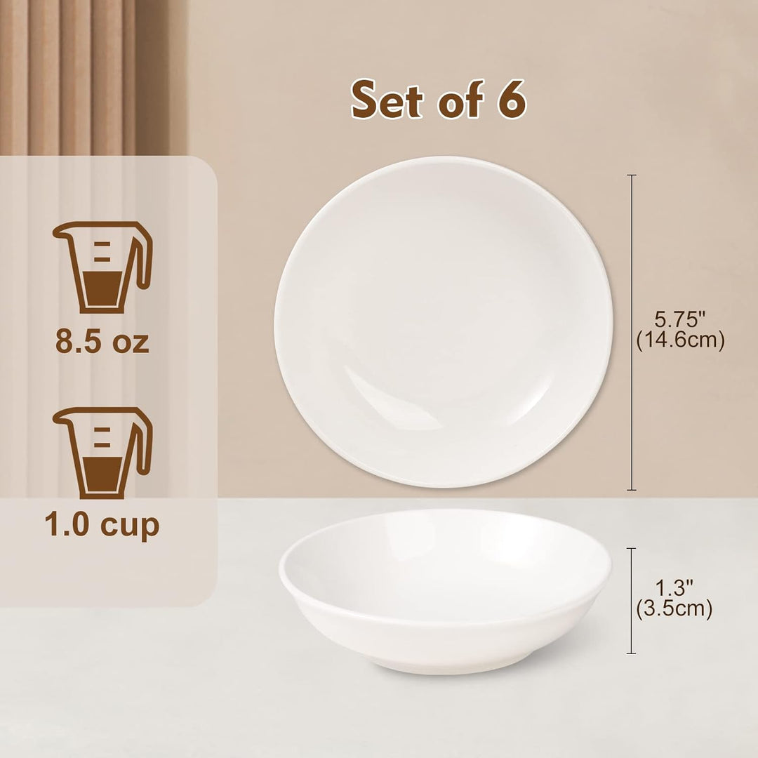 Ceramic Cat Food Bowl Set - Wide Shallow Cat Bowl for Whisker Fatigue Relief - Cute Cat Feeding Bowls - Flat Cat Dish - Cat Plates - Microwave and Dishwasher Safe - 6 Pack - 8.5 oz - 5.75 inch - White - Just Closeouts Canada Inc.