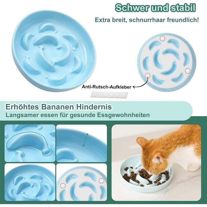 Ceramic Cat Slow Feeder Bowl - Pastel Series Cat Plate for Dry and Wet Food - Cute Maze Feeder Dish for Healthy Eating - Dishwasher Safe - 6.3''W x 1.2''H - 7 OZ - Pale Blue - Just Closeouts Canada Inc.X0047SMH9J