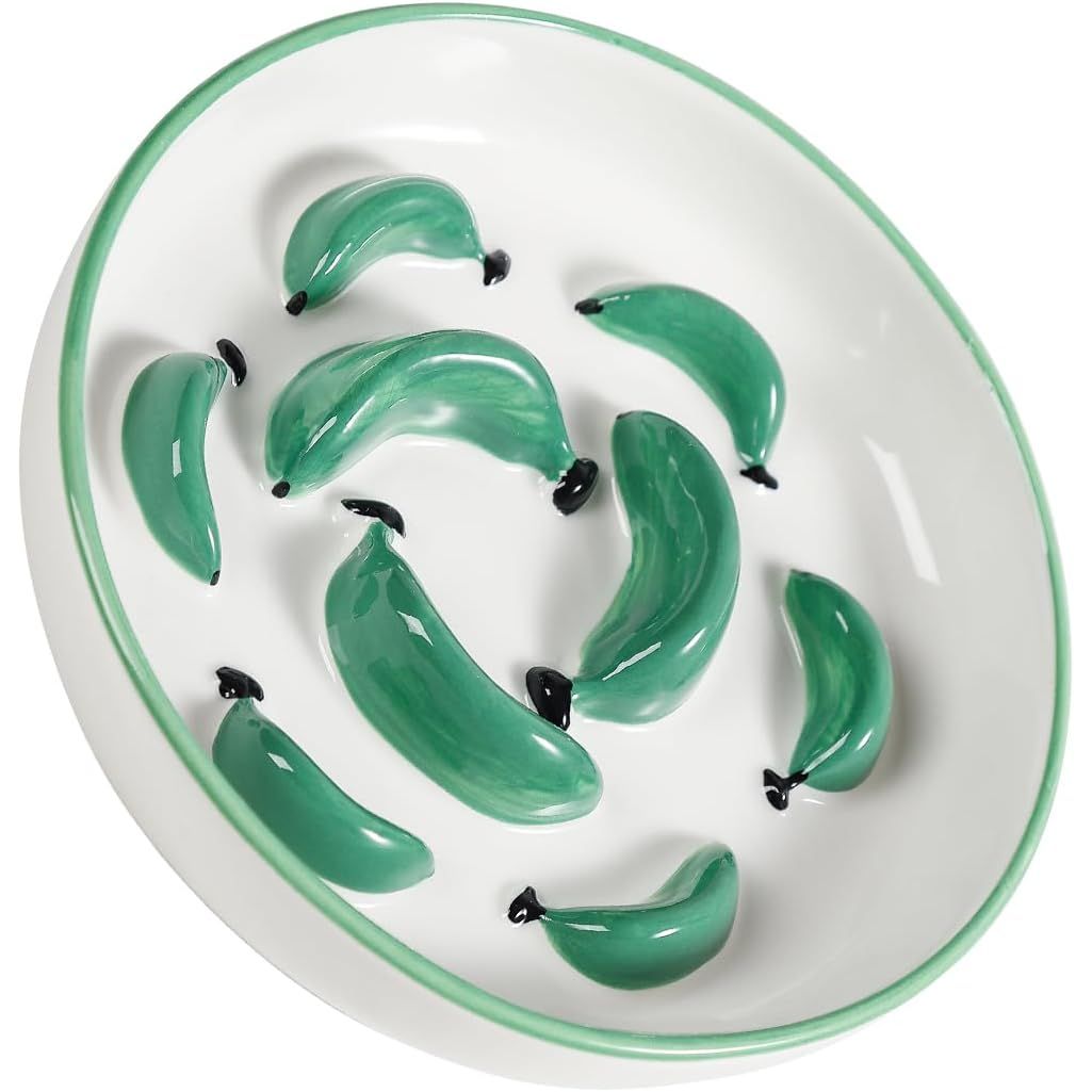 Ceramic Cat Slow Feeder Bowl - Vibrant Cat Feeding Bowl - Cute Maze Food Dish for Slow Eating - Dishwasher Safe - 6.3''W x 1.2''H - 7 OZ - Green - Just Closeouts Canada Inc.X004GILPEN