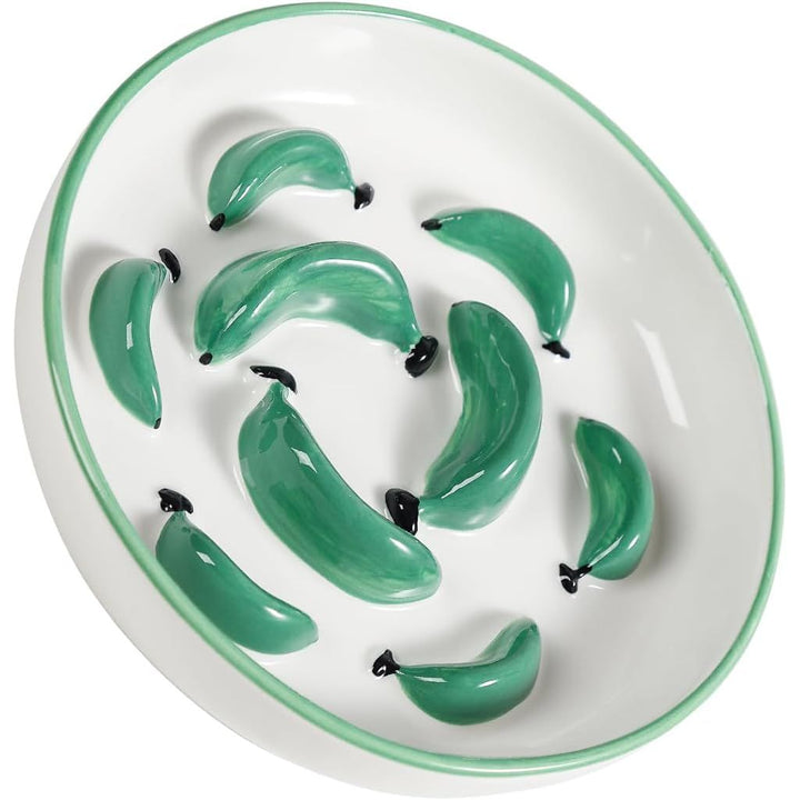 Ceramic Cat Slow Feeder Bowl - Vibrant Cat Feeding Bowl - Cute Maze Food Dish for Slow Eating - Dishwasher Safe - 6.3''W x 1.2''H - 7 OZ - Green - Just Closeouts Canada Inc.X004GILPEN