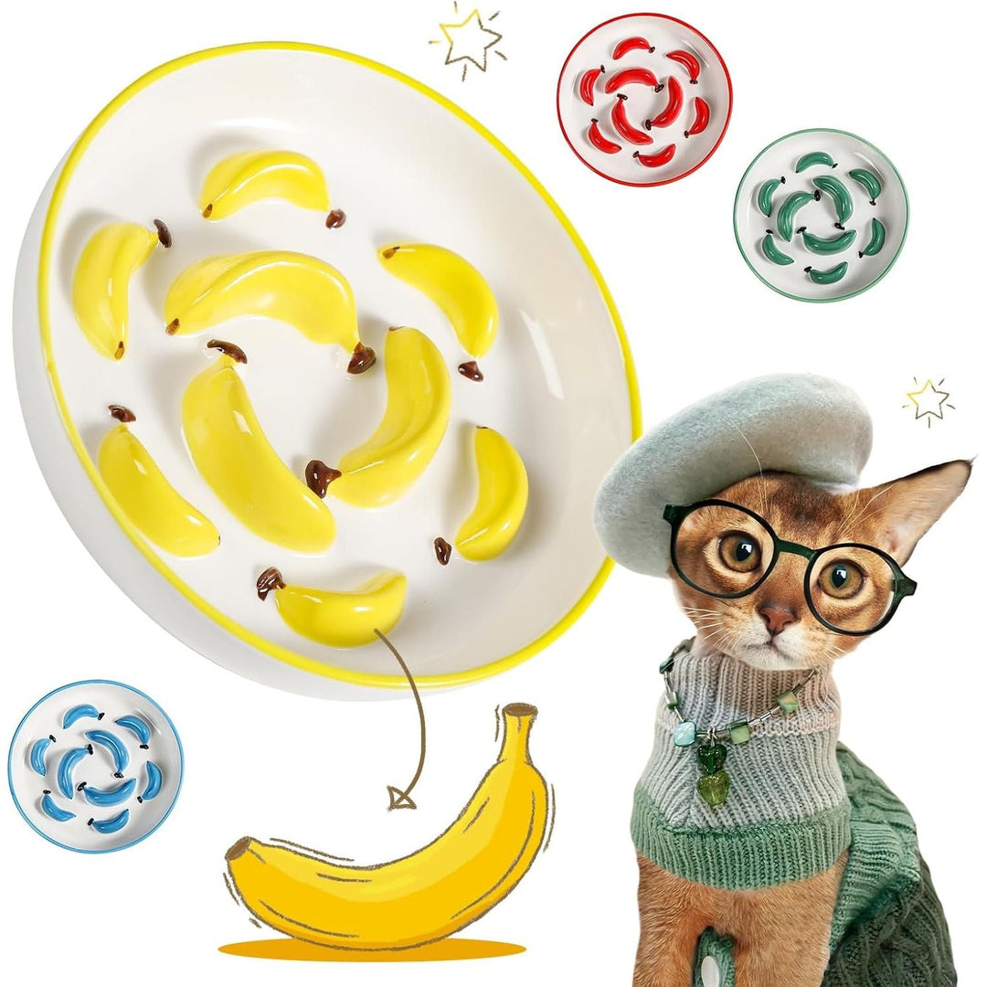 Ceramic Cat Slow Feeder Bowl - Vibrant Cat Feeding Bowl - Cute Maze Food Dish for Slow Eating - Dishwasher Safe - 6.3''W x 1.2''H - 7 OZ - Yellow - Just Closeouts Canada Inc.X004GILFF7