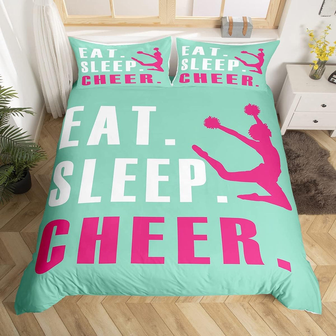 Cheer Duvet Cover Girls Cheerleading Bedding Set for Kids Teens Room Cheeleader Decor Comforter Cover Set Bright Bedspread Cover 3Pcs Zipper Queen Size - Just Closeouts Canada Inc.X003L5NMNT