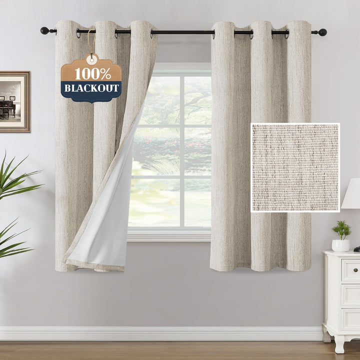Chenille Blackout Curtains, Heather Natural, 42 x 63 in, 2 Panels - Just Closeouts Canada Inc.