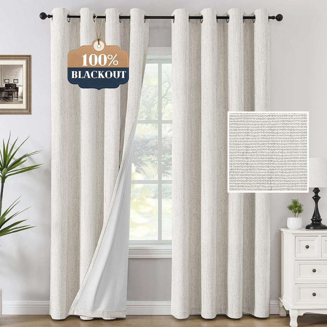 Chenille Blackout Grommet Curtains, Heather Ivory, 52 x 84 in, 2 Panels - Just Closeouts Canada Inc.