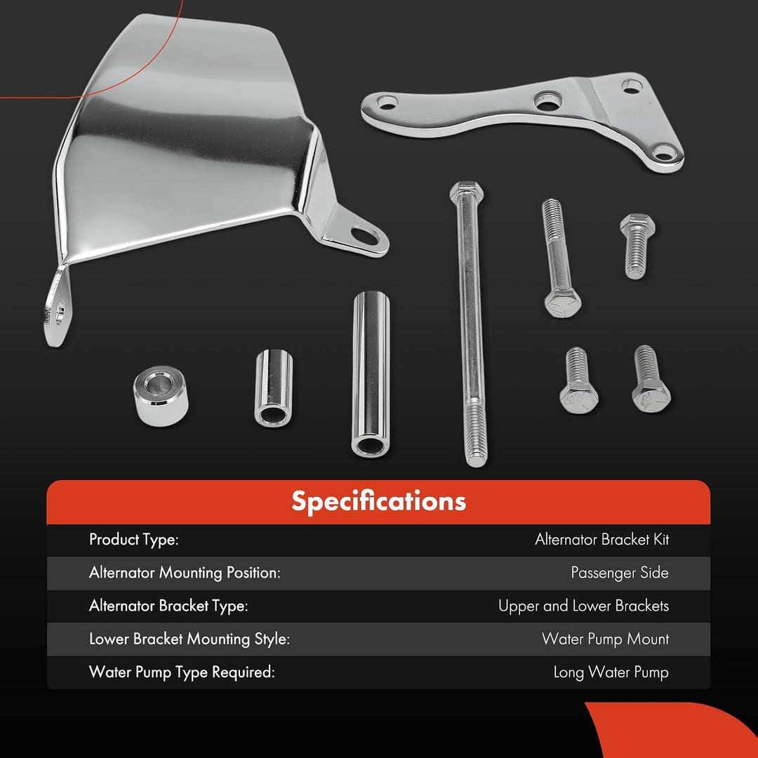 Chrome Steel Alternator Bracket Kit for Small-Block V8 Long Water Pump - Just Closeouts Canada Inc.