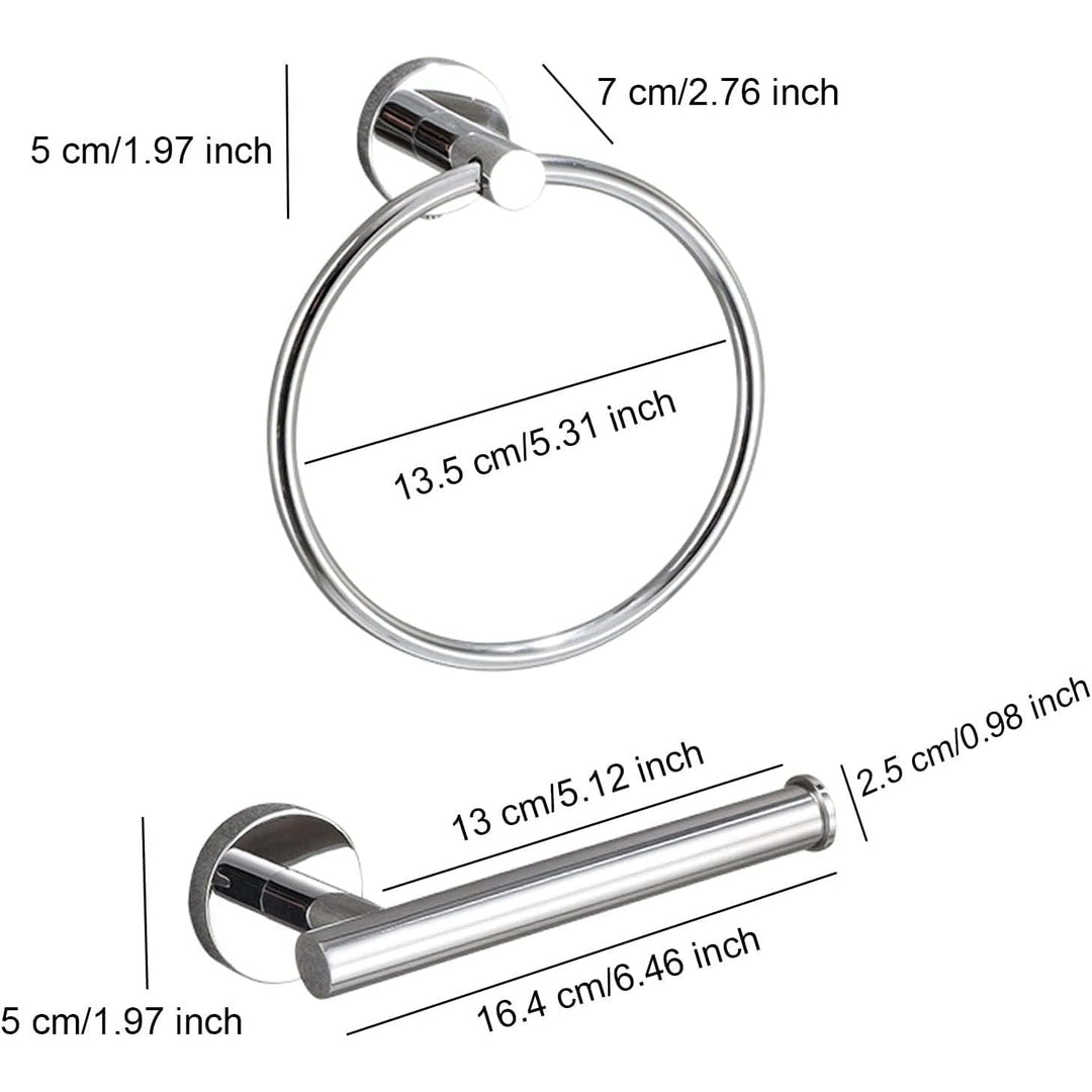 Chrome Toilet Paper Holder Towel Ring, Bathroom Hardware Hand Towel Holder Silver 2 Pieces Wall Mount Bathroom Accessories Set Stainless Steel - Just Closeouts Canada Inc.