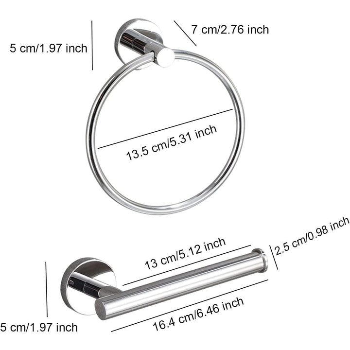 Chrome Toilet Paper Holder Towel Ring, Bathroom Hardware Hand Towel Holder Silver 2 Pieces Wall Mount Bathroom Accessories Set Stainless Steel - Just Closeouts Canada Inc.