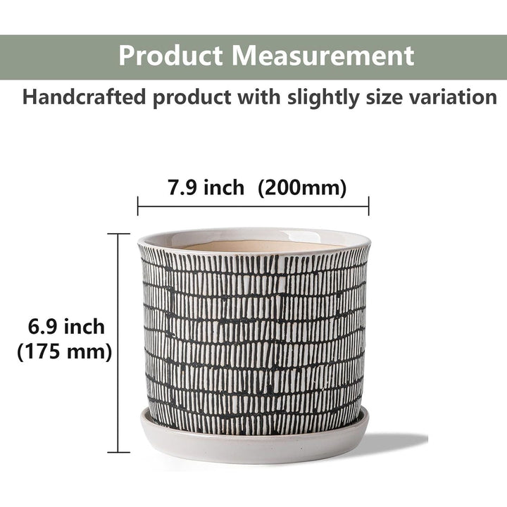 Chubacoo 8 Inch Plant Pot: Ceramic Planter with Drainage Hole & Saucer - Cylinder Flowerpot for Indoor & Outdoor Plants - with Separate Tray for Home & Office - Striped Design - Just Closeouts Canada Inc.
