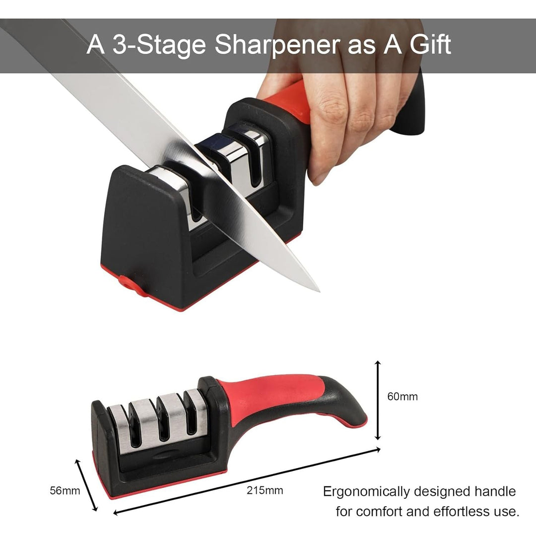 CHUSHIJI Knife Block Set 7 Pieces Cooking Knife Set,Premium Kitchen Knife Set with Block,Stainless Steel Kitchen Knife with Sharpener, Hardwood Brown Chef Knife Set - Just Closeouts Canada Inc.