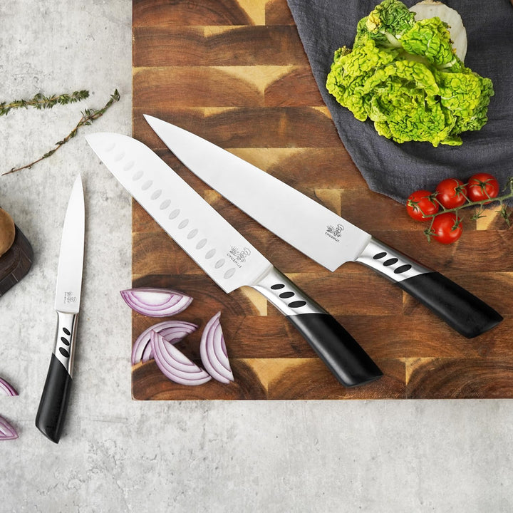 CHUSHIJI Knife Set,3 - Piece Stainless Steel Knife Set, Kitchen Knives Set,Chef Knife Set,8 Inch Chef's Knife,7 Inch Santoku Knife,5 Inch Utility Knife,Kitchen Gadgets for Women & Men with Gift Box - Just Closeouts Canada Inc.