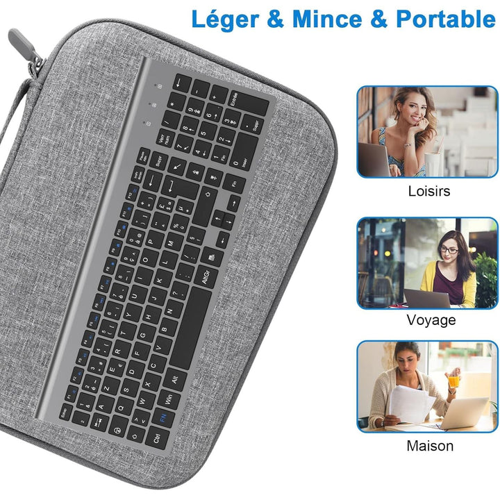 Clavier Sans Fil AZERTY Français, Compact Ultra - Mince, Touches Silencieuses, Touches Multimédia, Confort Ergonomique, Économe en Énergie, Compatible avec Windows MacOS, PC Laptop (Gris) - Just Closeouts Canada Inc.