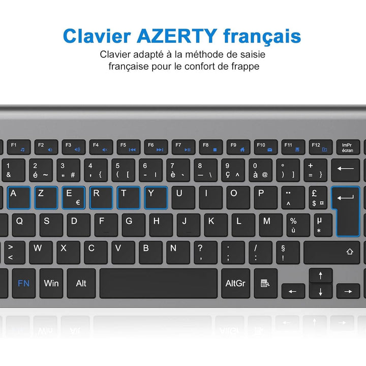 Clavier Sans Fil AZERTY Français, Compact Ultra - Mince, Touches Silencieuses, Touches Multimédia, Confort Ergonomique, Économe en Énergie, Compatible avec Windows MacOS, PC Laptop (Gris) - Just Closeouts Canada Inc.