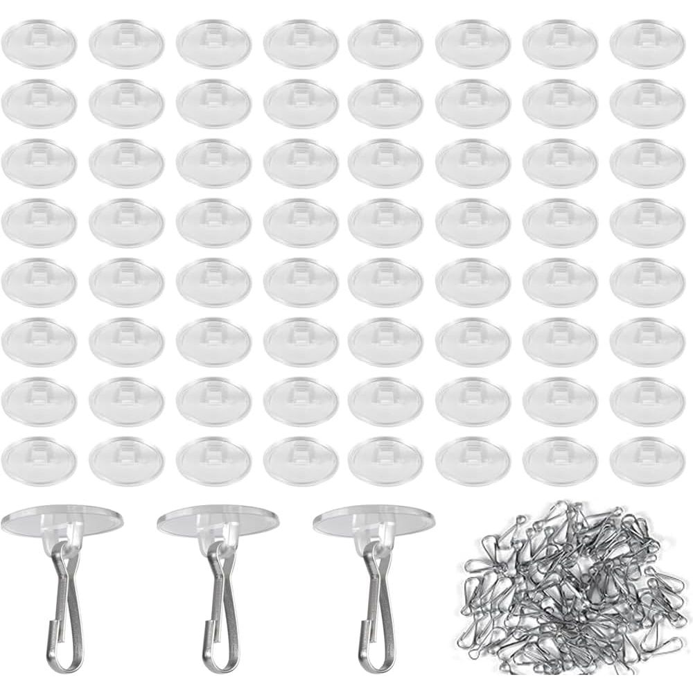 Clear adhesive hanging hook set with metal clips