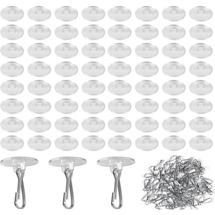 Clear adhesive hanging hook set with metal clips