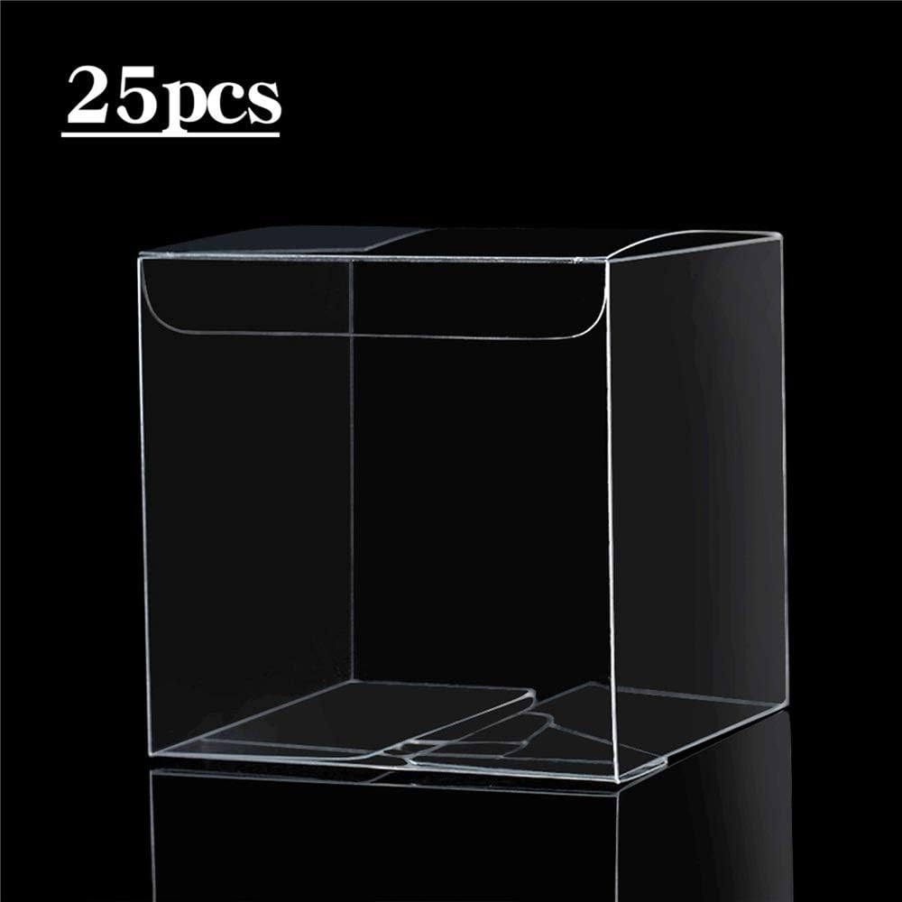 Clear Gift Boxes 4" x 4" x 4" - 25 Pack, Clear PVC Plastic Boxes Transparent Packing Box Favor Square Boxes for Thanksgiving, Christmas, Wedding, Party, Birthday, Candy, Coffee & Tea, - Just Closeouts Canada Inc.