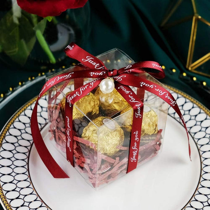 Clear Gift Boxes 4" x 4" x 4" - 25 Pack, Clear PVC Plastic Boxes Transparent Packing Box Favor Square Boxes for Thanksgiving, Christmas, Wedding, Party, Birthday, Candy, Coffee & Tea, - Just Closeouts Canada Inc.